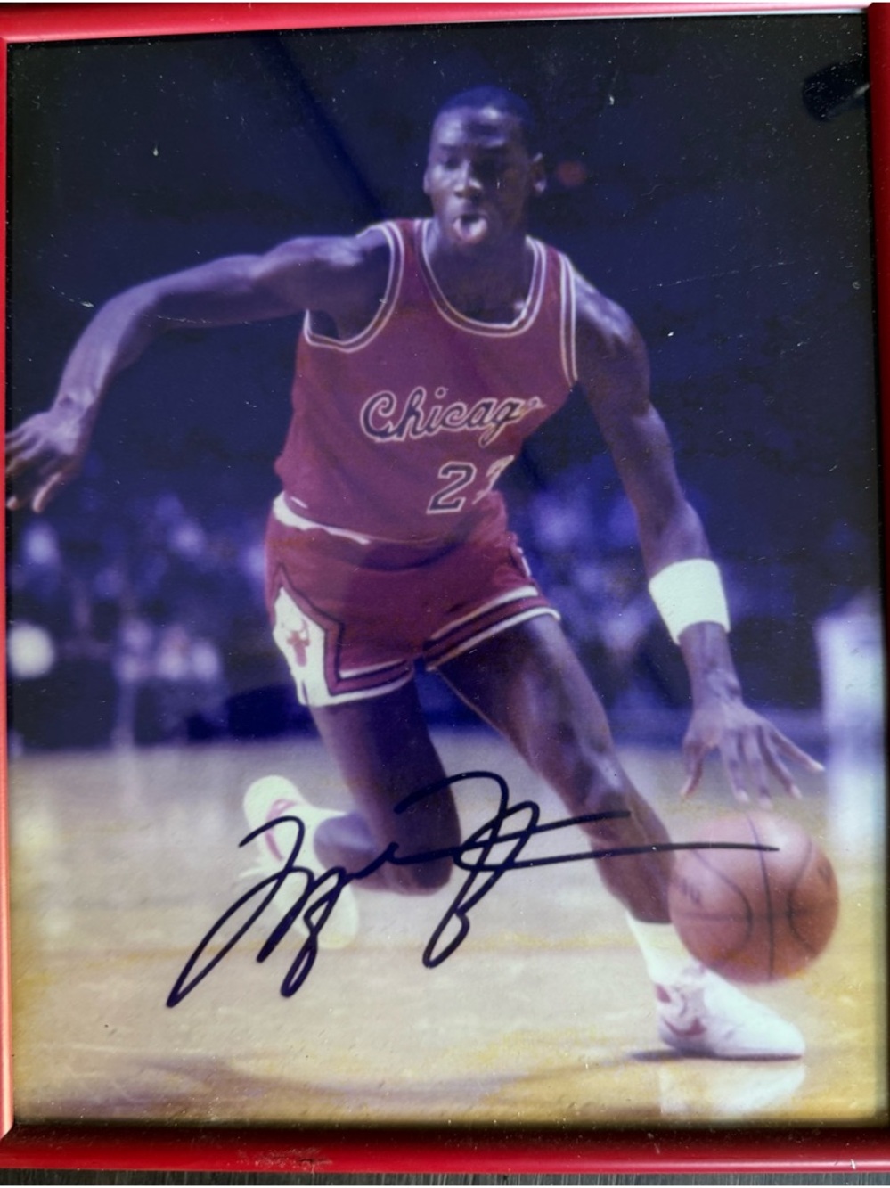 Chicago Bulls #23 Red Signed Michael Jordan Photo Poster